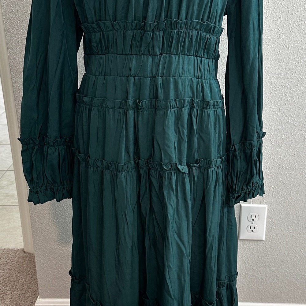Ivy City Co Green Ruffled Smocked A-line Dress